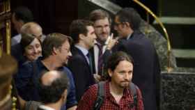El líder de Podemos, Pablo Iglesias, este martes en el Congreso.