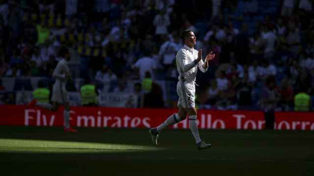 Cristiano Ronaldo celebra en un partido del Madrid.