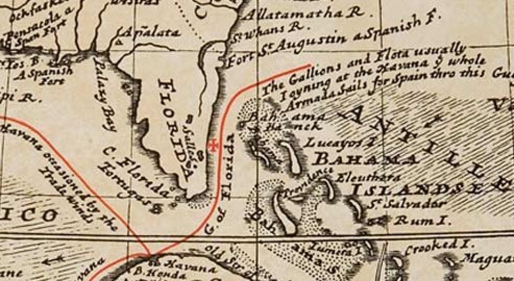 Mapa que muestra dónde se produjo el naufragio en 1715.