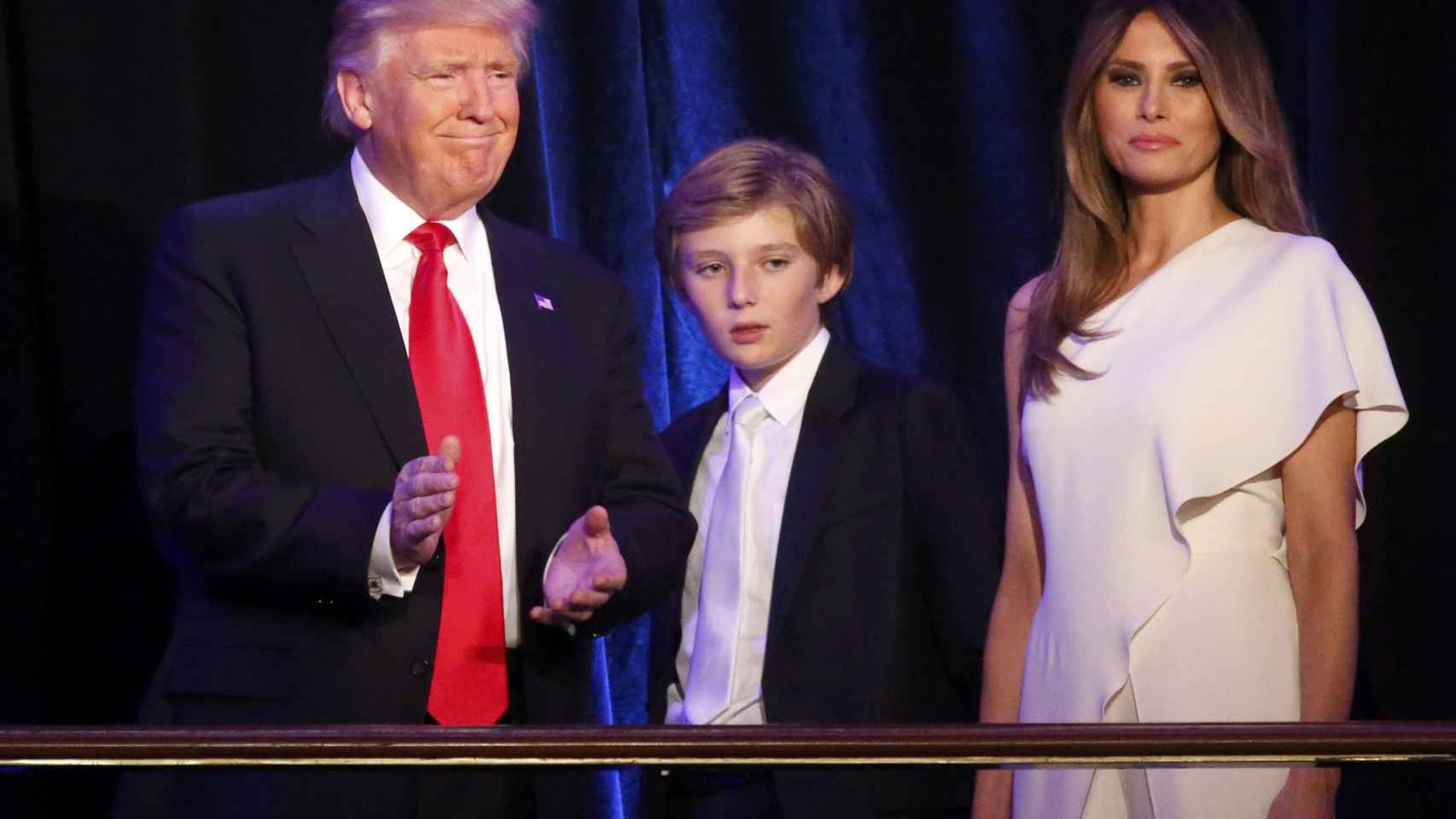 Donald Trump, su hijo Barron y su esposa Melania