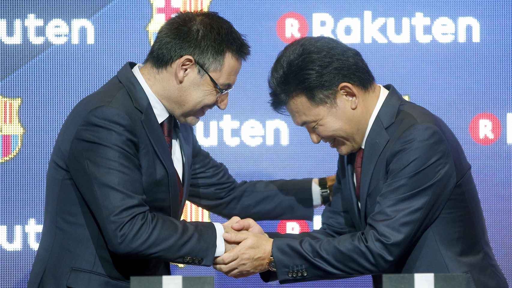 El presidente del Barcelona y el presidente de Rakuten, Hiroshi Mikitani.