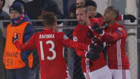Ribery celebra uno de los goles del Bayern en Rostov, donde perdió.
