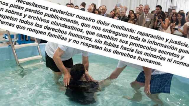 Imagen de un bautismo de los Testigos de Jehová en España y extracto de la carta.