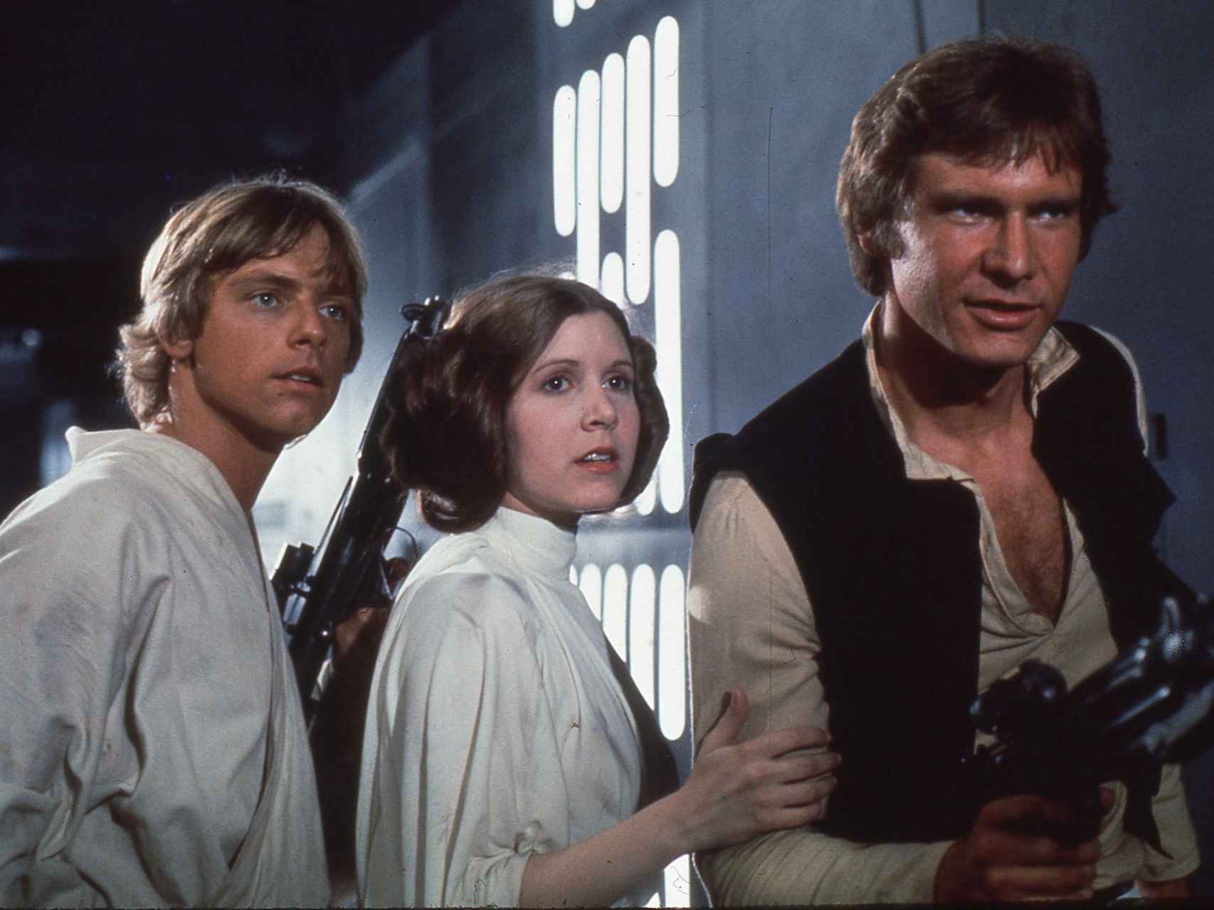 Luke, Leia y Han Solo en el Episodio IV.