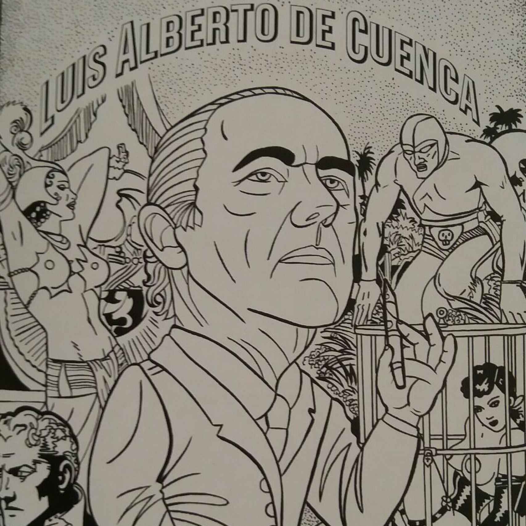 El poeta Luis Alberto de Cuenca ilustrado por Laura Pérez Vernetti.
