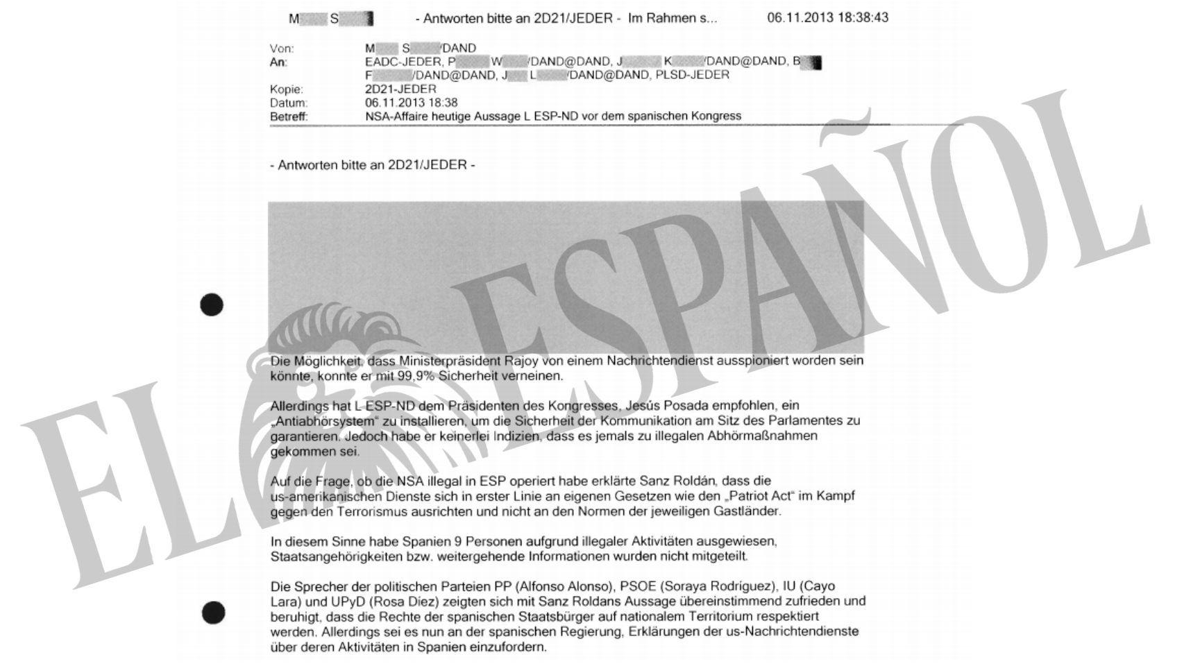 Documento clasificado sobre la comparecencia del director del CNI en el Congreso.