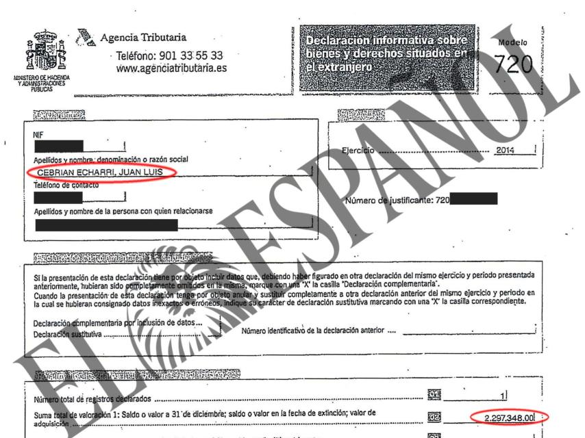 Uno de los documentos que Cebrián presentó a Hacienda.