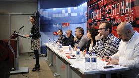 La secretaria del PSN María Chivite interviene en la apertura del comité regional de los socialistas navarros en la sede del PSN.