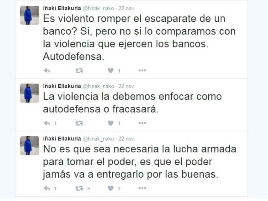Así reflexionaba Iñaki Ellakuria en Twitter sobre la lucha armada.