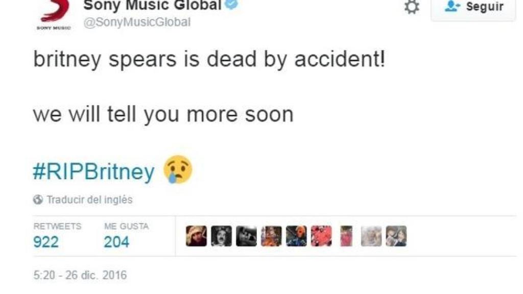 Mensaje en la cuenta de Sony Music