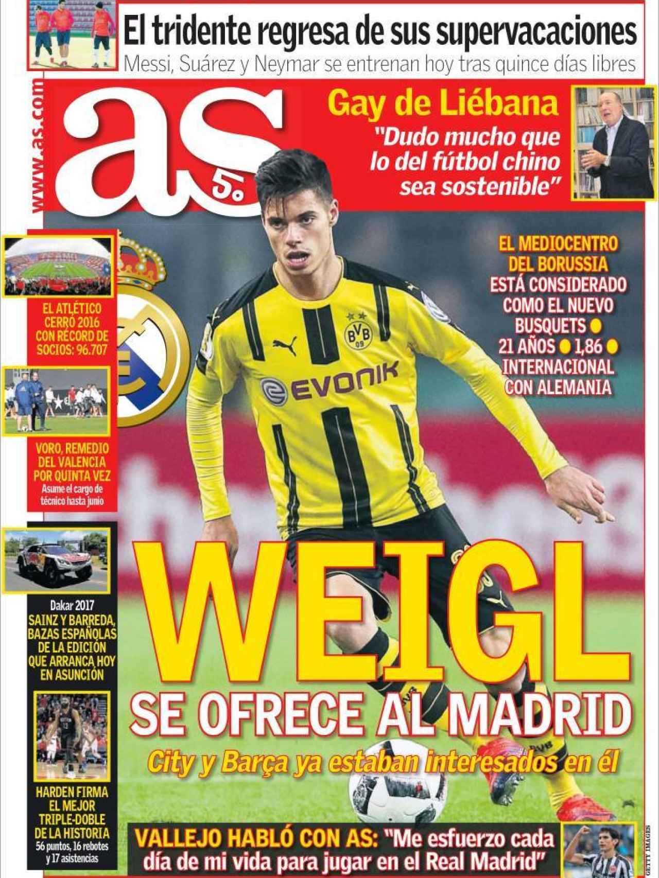 AS desvela el supuesto ofrecimiento de Weigl, del Dortmund, al Real Madrid.