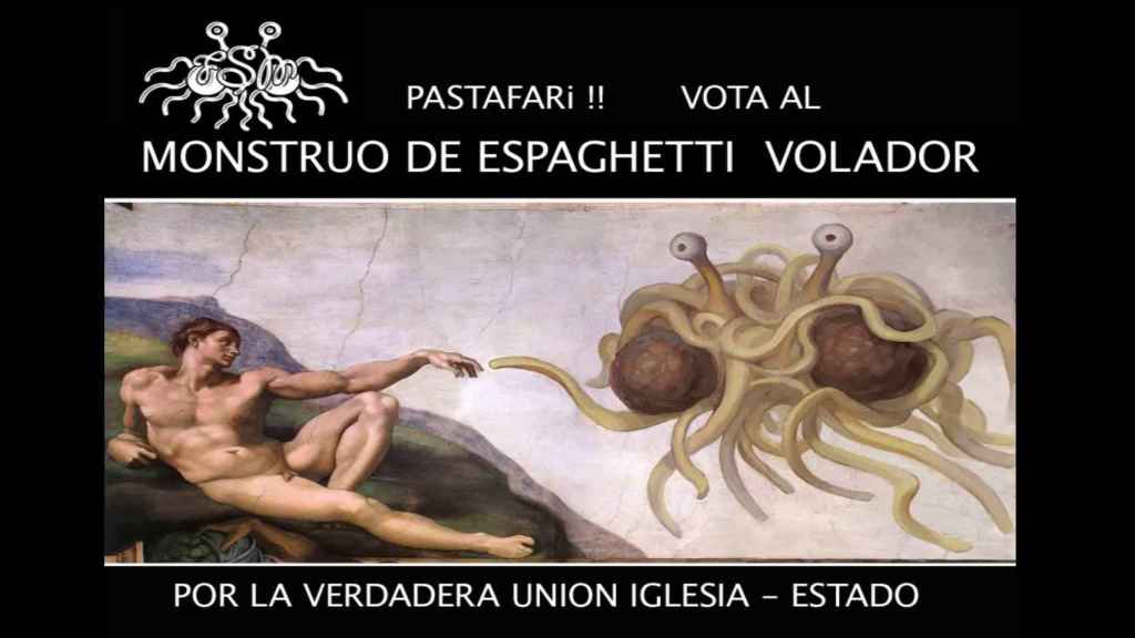 El evangelio del monstruo volador de espaguetis en forma de meme.