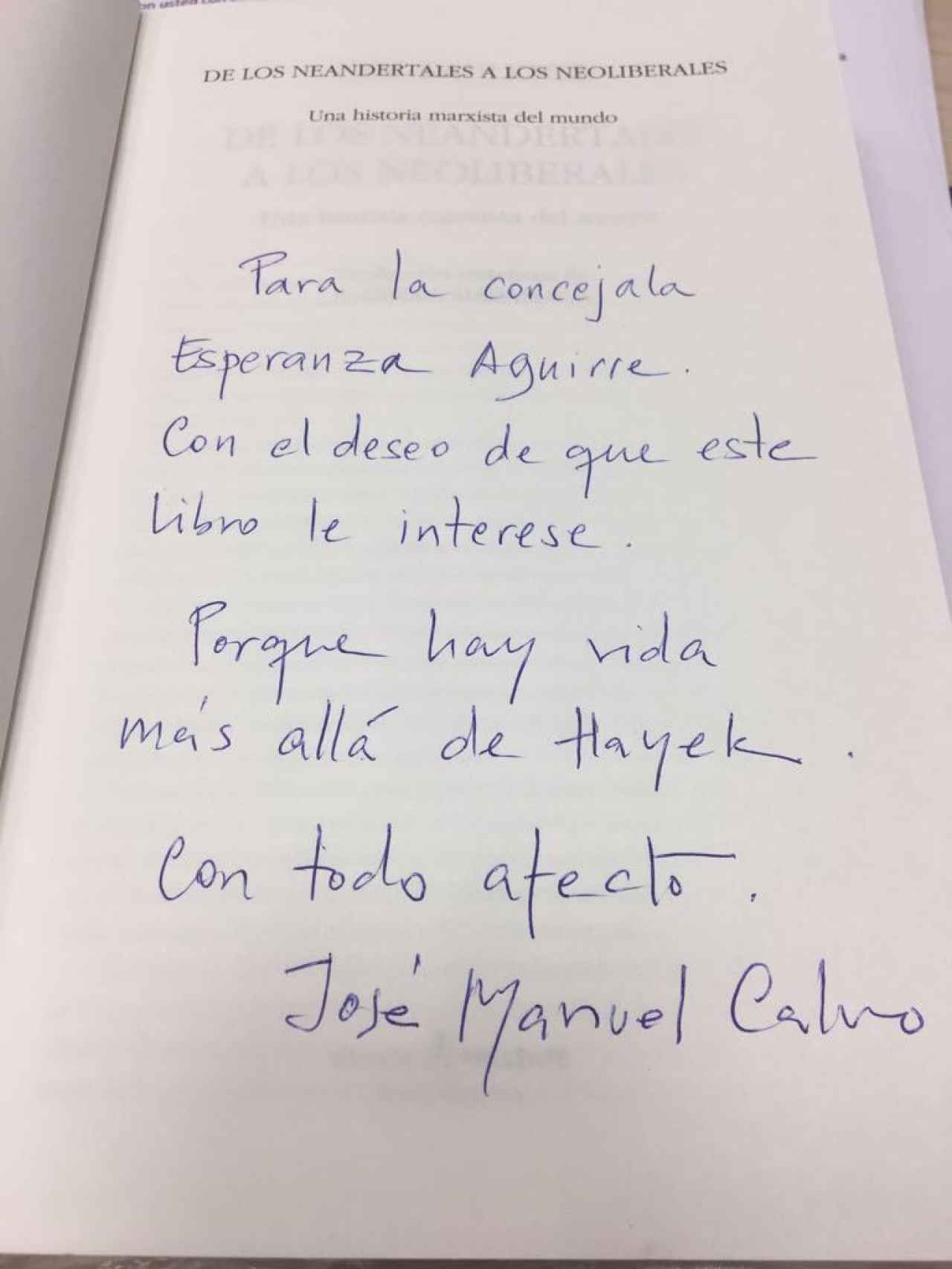 El libro regalado por Calvo a Aguirre.