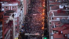 La cabecera de la manifestación en Bilbao.