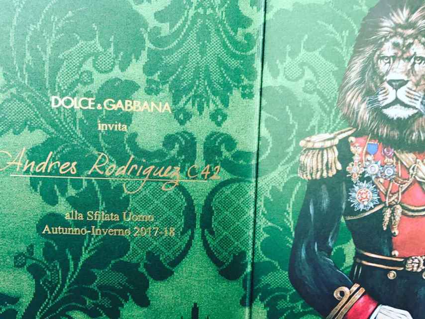 Invitación de Dolce & Gabbana para la fashion week de Milán.