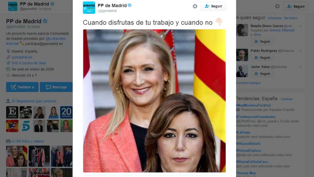 El tuit del PP de Madrid que se burla de Susana Díaz.