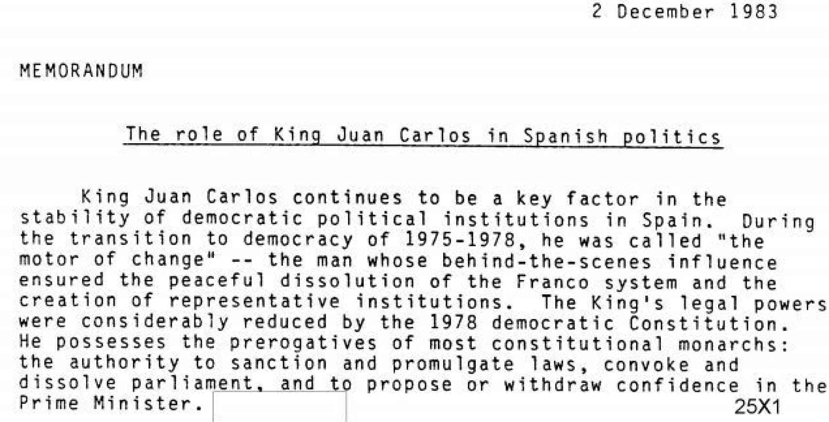 Memorándum sobre Juan Carlos en 1993.