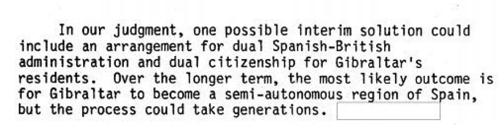 Parte del informe sobre Gibraltar.