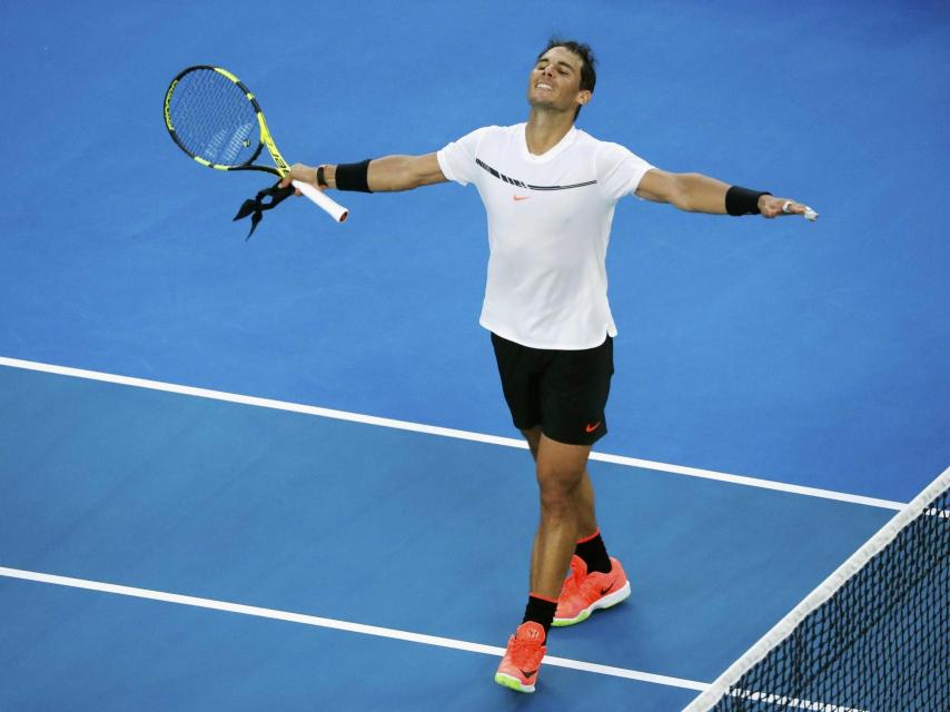 Nadal celebrando su victoria contra Zverev.