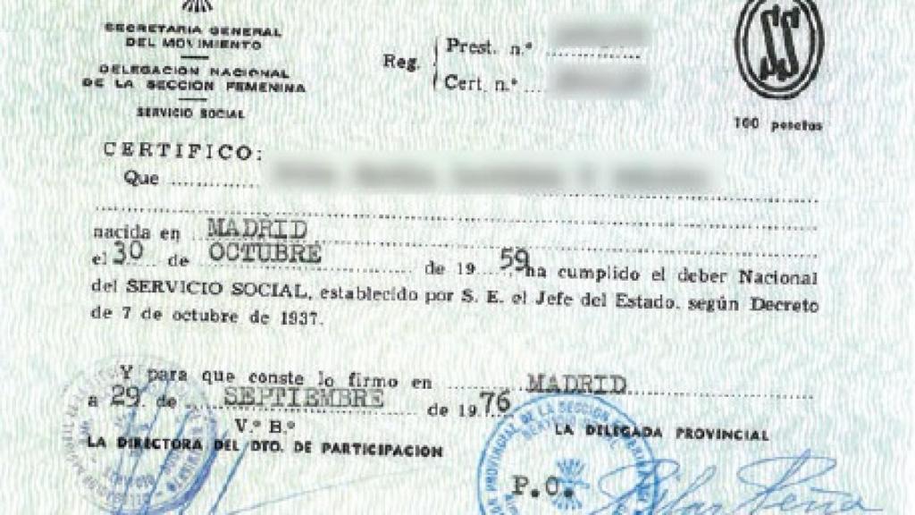 Extracto de una cartilla de ajuste de los trabajos, sellada por la Secretaría General del Movimiento.