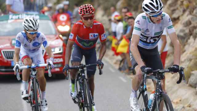 Nairo Quintana, Chris Froome y Kenny Elissonde, en una etapa de la última Vuelta a España.