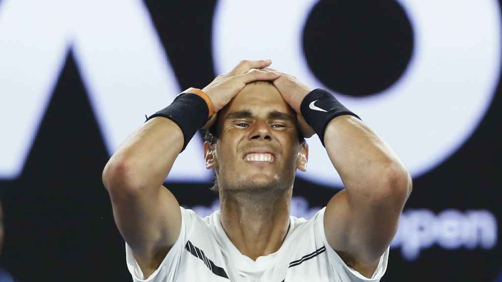 Rafa Nadal celebrando su victoria contra Dimitrov.