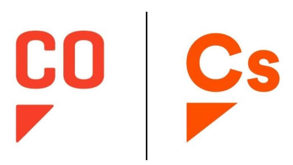 A la izquierda, el logo de Comuniza; a la derecha, el nuevo de Ciudadanos.