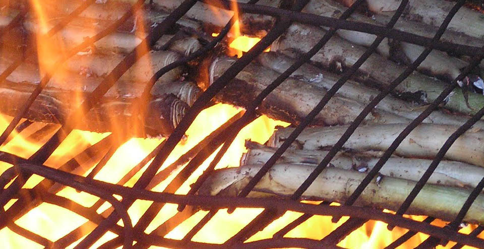 Calçots al fuego
