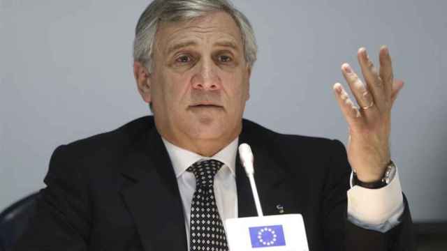 El nuevo presidente de la Eurocámara, Antonio Tajani, durante su rueda de prensa en Madrid.