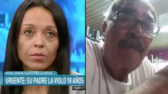 Romina entrevistada en la TV argentina; a la derecha, la confesión de su padre.