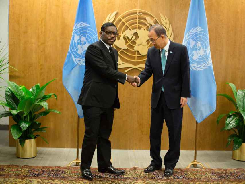Teodorín Obiang y el exsecretario general de la ONU, Ban Ki-Moon, en septiembre del 2015.