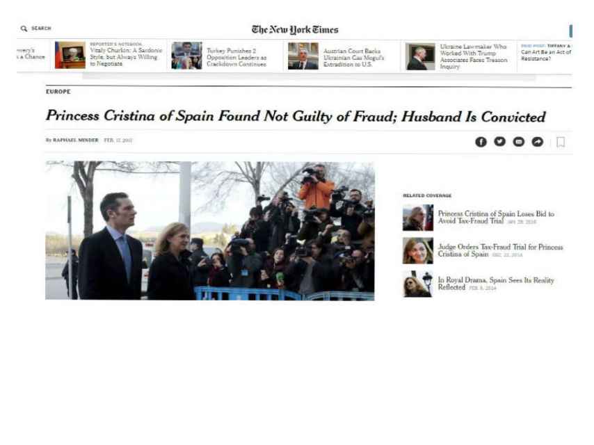Noticia del New York Times sobre la ex duquesa de Palma