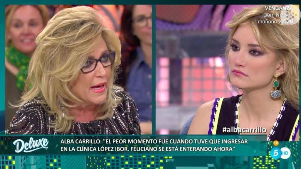 Lydia Lozano preguntando a Alba Carrillo en Sálvame Deluxe.
