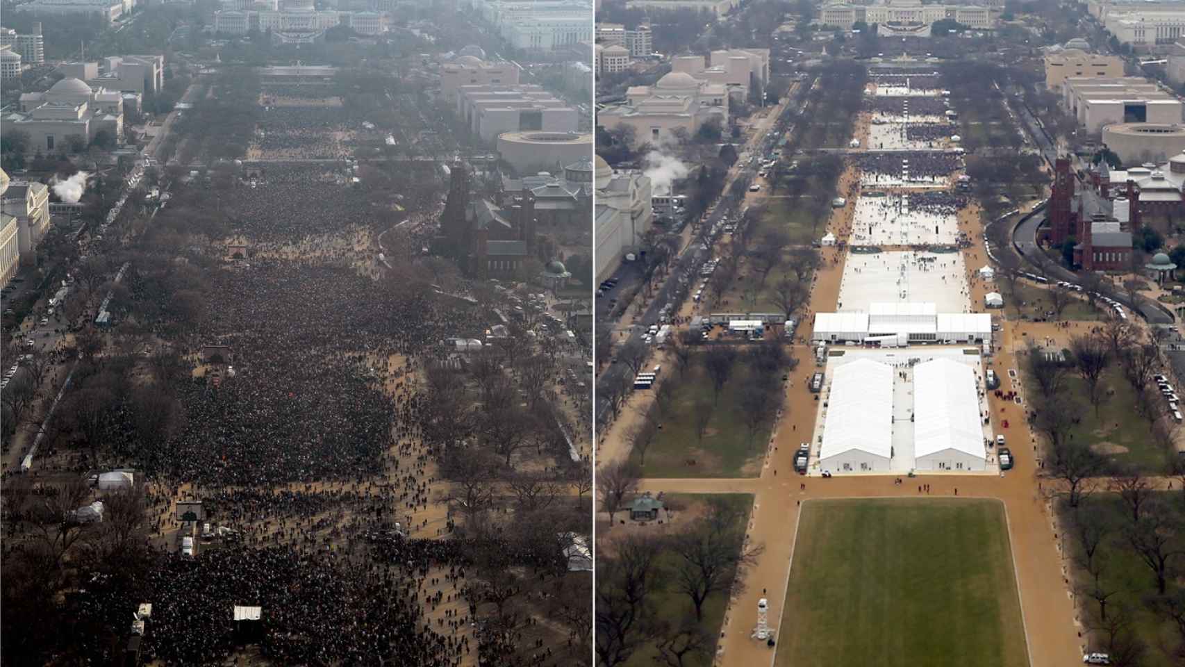 Las toma de posesión de Obama (2009) y la de Trump (2017).