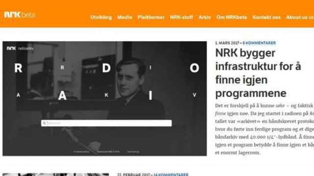 La 'home' de NRKbeta, el vertical de la cadena noruega NRK.