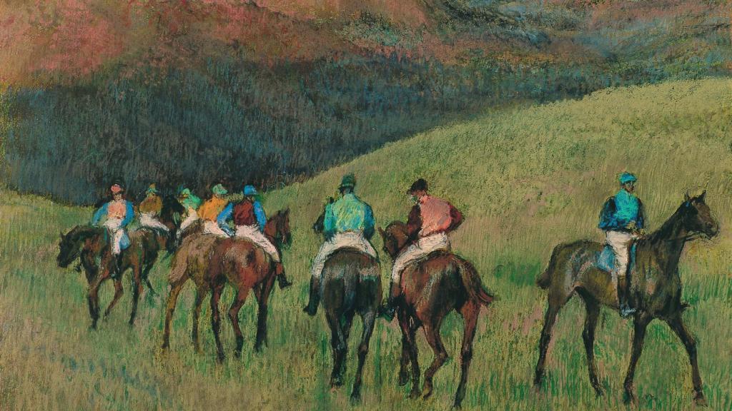 Parte del cuadro Caballos de carreras en paisaje, de Edgar Degas
