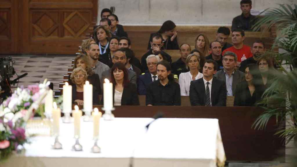 Pablo Iglesias, durante una misa en recuerdo a las víctimas del terrorismo.