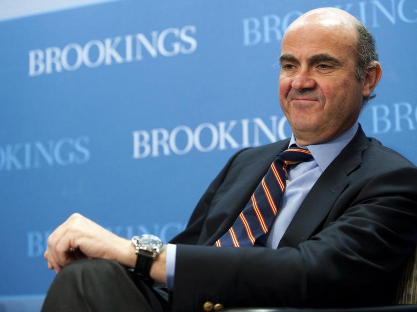 El ministro de Economía Luis de Guindos en una conferencia en Washington DC.