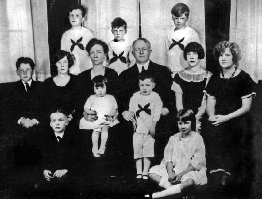 El matrimonio Gilbreth con 11 de sus 12 hijos, en la década de 1920.
