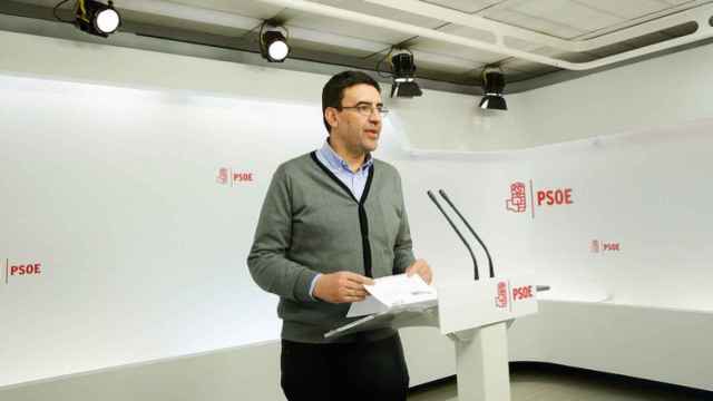 Mario Jiménez, este lunes en la sede del PSOE en Madrid.