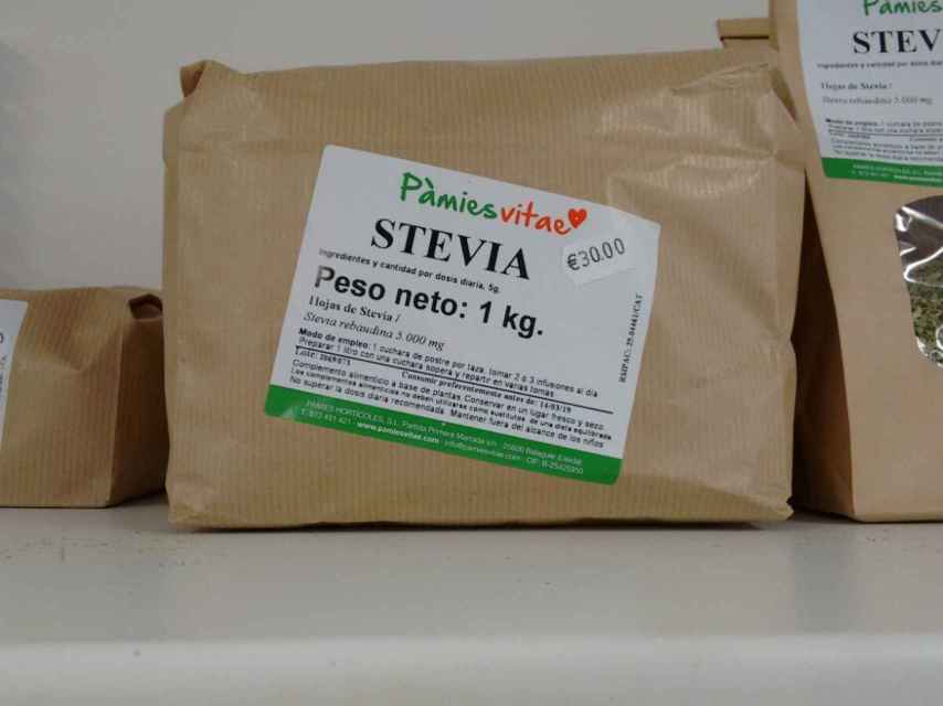 La stevia ya empaquetada y lista para ser vendida.