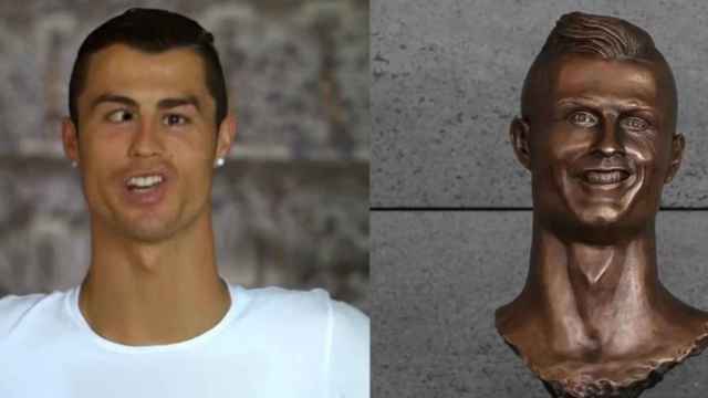Busto de Cristiano Ronaldo y montaje de vídeo.
