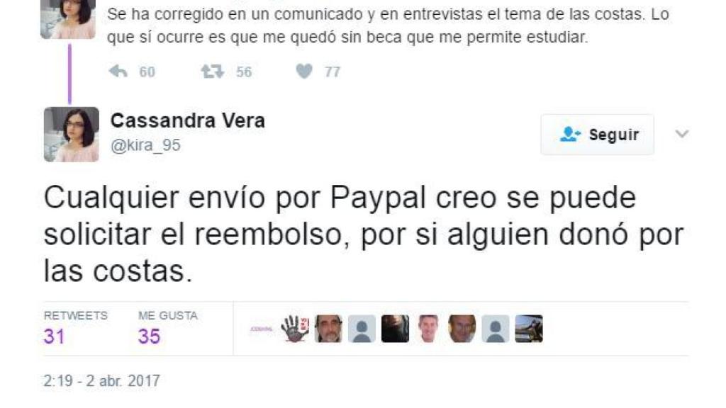 Cassandra reconoce que no debe pagar las costas del juicio por los tuits de Carrero.
