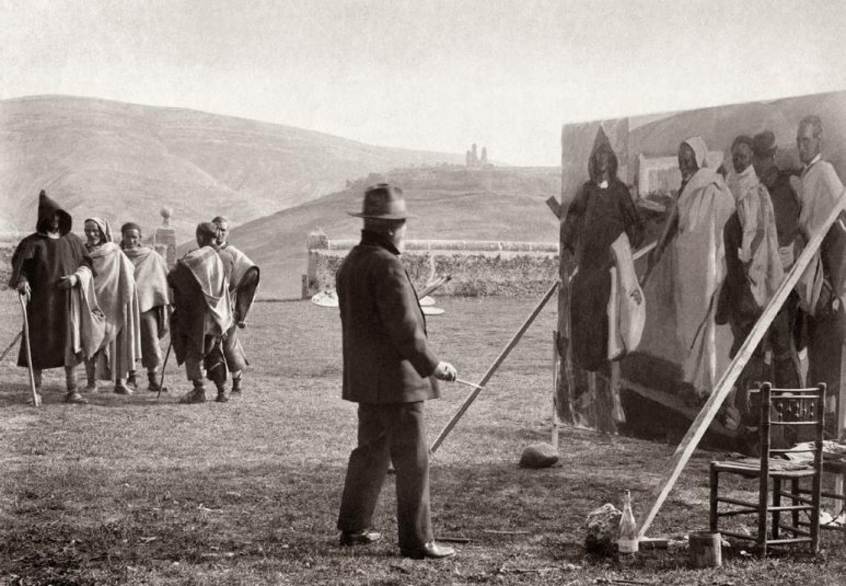 Trabajando en el cuadro Tipos de Soria, en los altos de la ermita del Mirón.