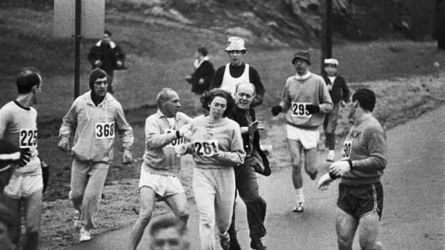 Kathrine Switzer, durante el maratón de Boston de 1967.