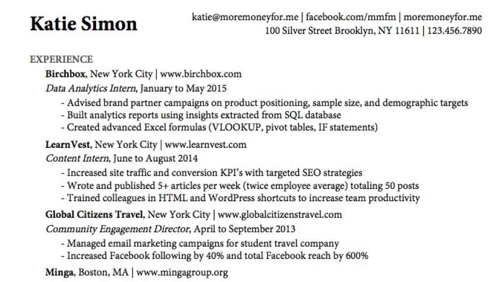 El currículum 'perfecto' con el que Katie Simon conquistó a los 'recruiters' de Google o eBay.