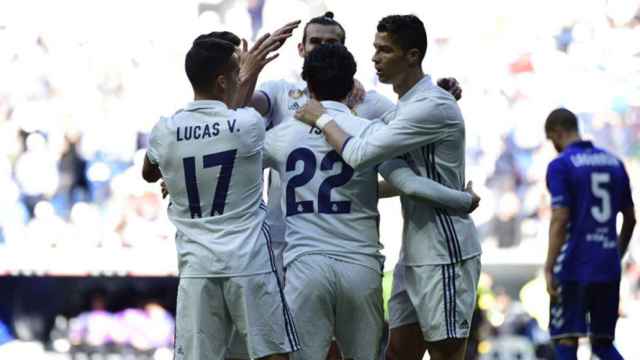 Celebración de un gol del Real Madrid Foto: Lucía Contreras / El Bernabéu