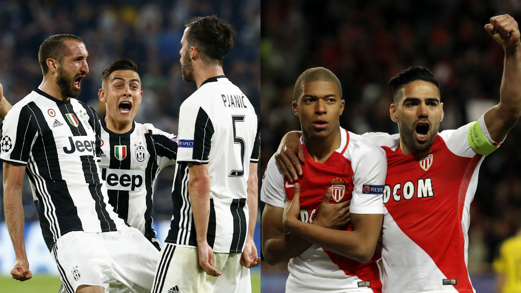 Jugadores de la Juventus (izquierda) y del Mónaco (derecha) el pase a semifinales.