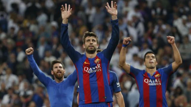 Gerard Piqué en primer plano tras la victoria del Barça.