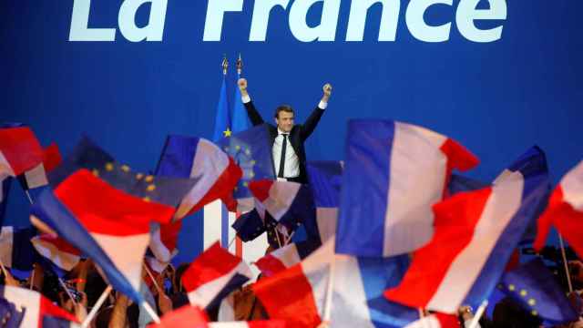 El presidente francés, Emmanuel Macron, durante la celebración de su victoria en las elecciones presidenciales de 2017.